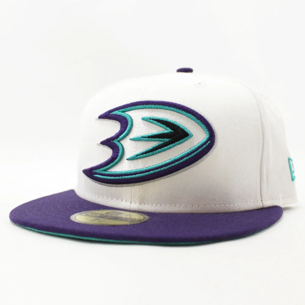 Anaheim Ducks New Era 59FIFTY Fitted Hat (White Purple Teal Under Brim)