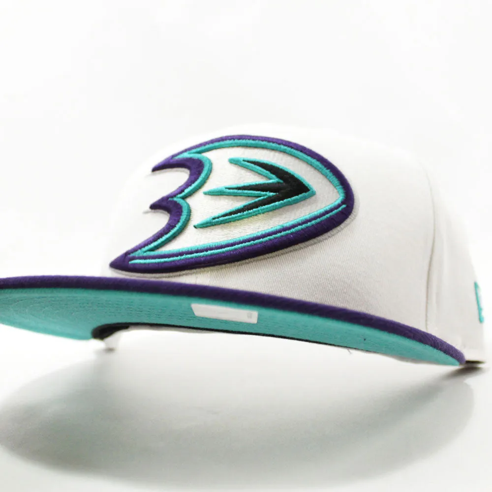 Anaheim Ducks New Era 59FIFTY Fitted Hat (White Purple Teal Under Brim)