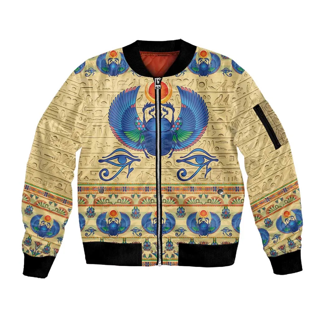 Ancient Egypt Scarab Beetle Sleeve Zip Bomber Jacket LT9