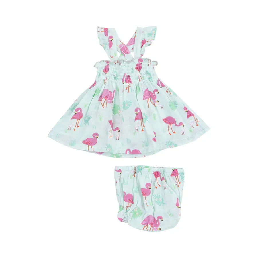 Angel Dear Flamingos Ruffle Strap Smocked Top and Diaper Cover