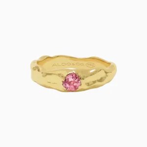Anillo Bold orgánico delgado en oro amarillo de 18K con turmalina rosada