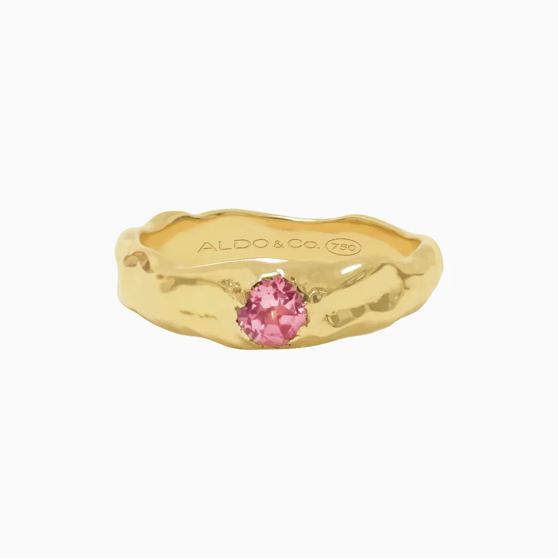 Anillo Bold orgánico delgado en oro amarillo de 18K con turmalina rosada