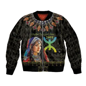 Assegwas Ameggaz Yennayer Sleeve Zip Bomber Jacket Women Amazigh - Berber Pattern LT15