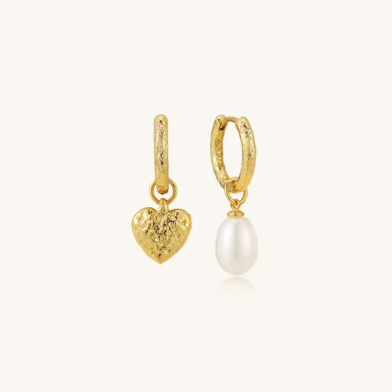 Baroque Pearl Heart Huggie Ear Jackets