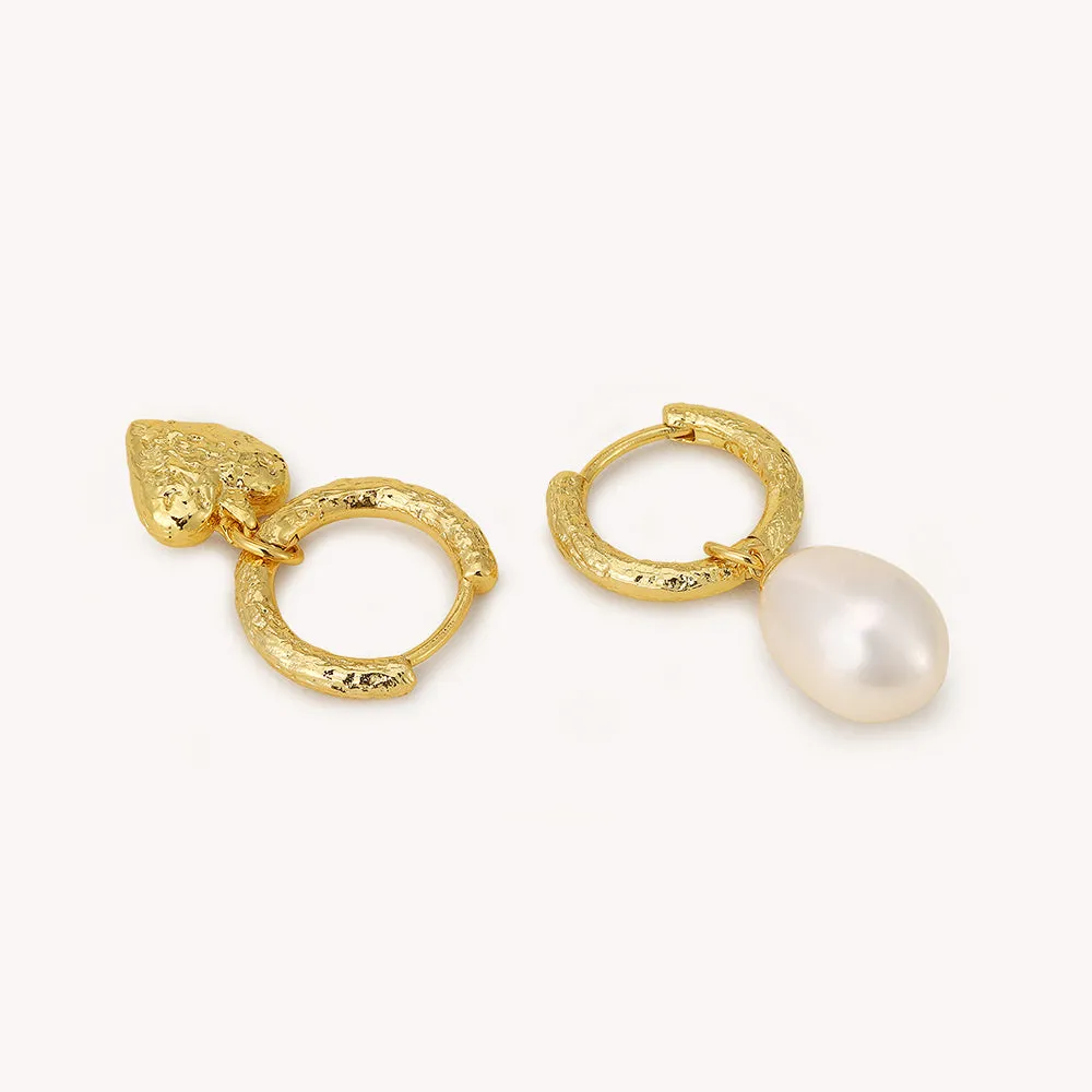 Baroque Pearl Heart Huggie Ear Jackets