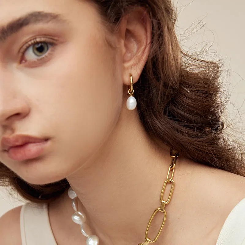 Baroque Pearl Heart Huggie Ear Jackets