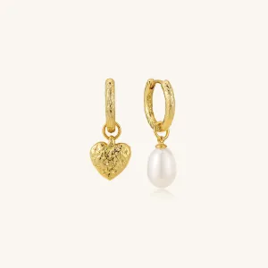 Baroque Pearl Heart Huggie Ear Jackets