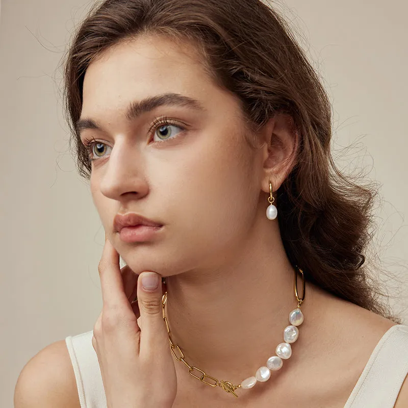 Baroque Pearl Heart Huggie Ear Jackets