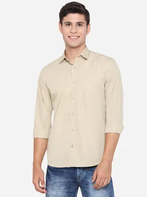 Beige Solid Slim Fit Casual Shirt | JadeBlue