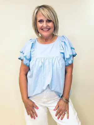 Bianca Light Blue Scalloped Top