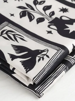 Birds & Vases Gallery Print Cotton Lawn - Black   Cream