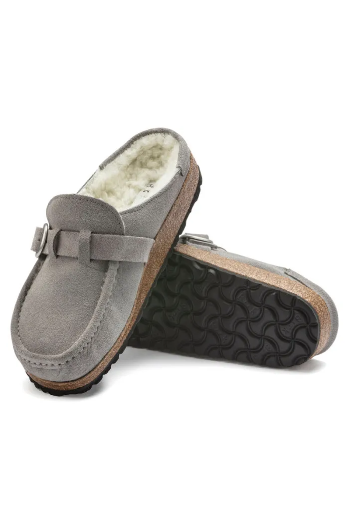 Birkenstock Buckley Shearling Narrow Width in Stone Coin