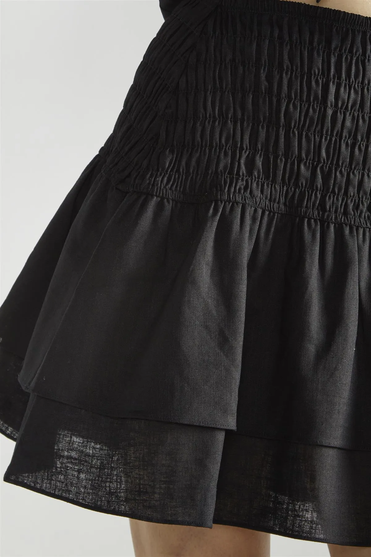 Black Shirred Layered Mini-Skirt