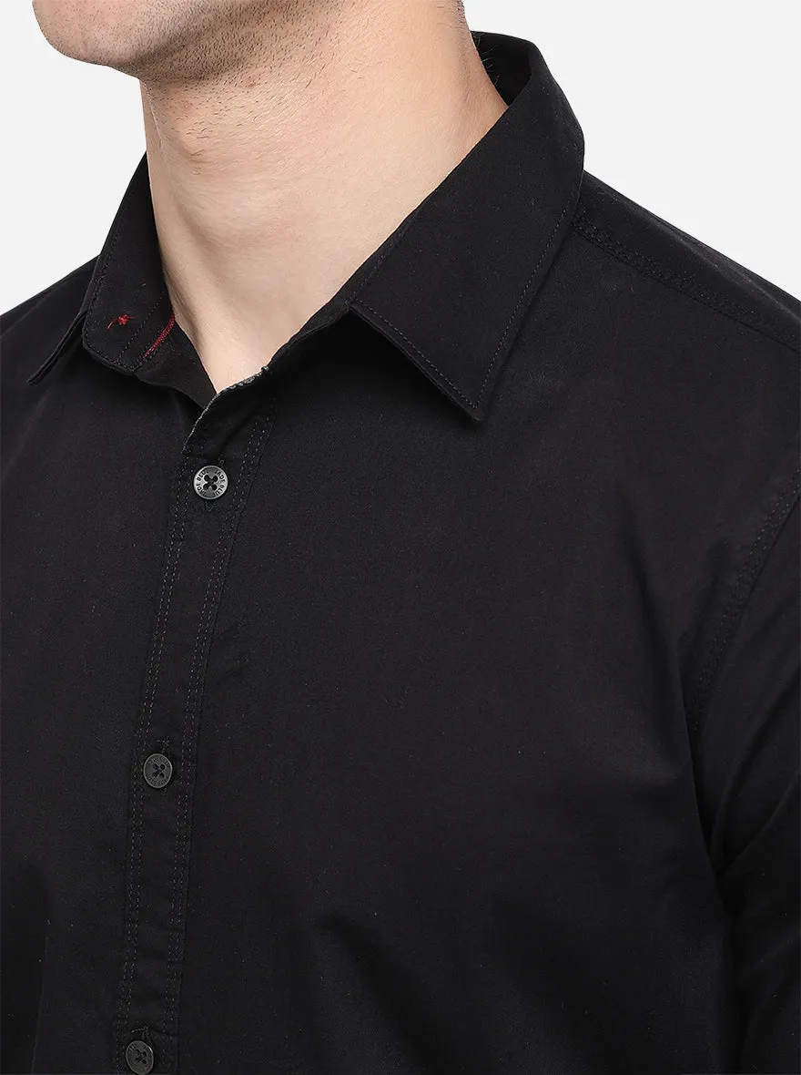 Black Solid Slim Fit Casual Shirt | JadeBlue