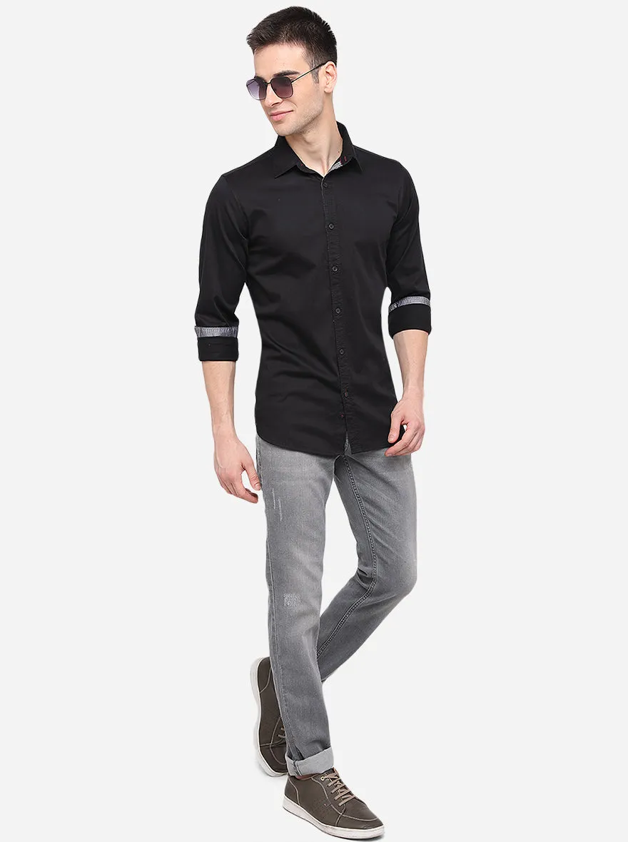 Black Solid Slim Fit Casual Shirt | JadeBlue