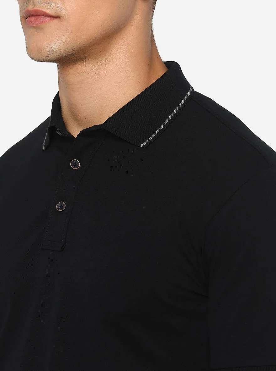 Black Solid Slim Fit Polo T-Shirt | JadeBlue