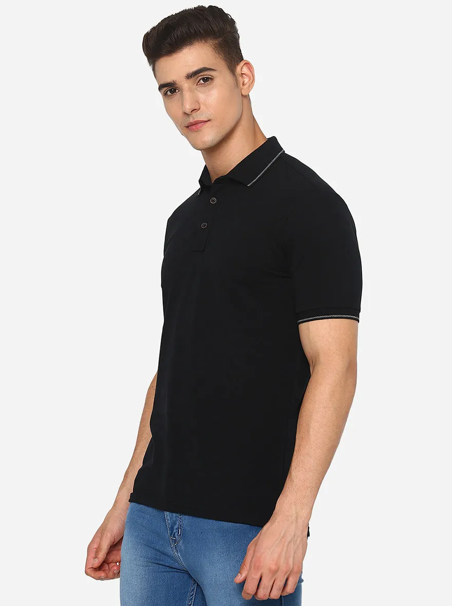 Black Solid Slim Fit Polo T-Shirt | JadeBlue