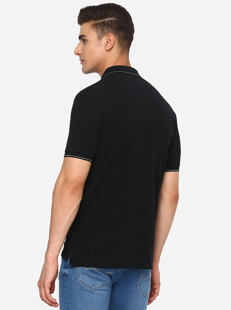 Black Solid Slim Fit Polo T-Shirt | JadeBlue