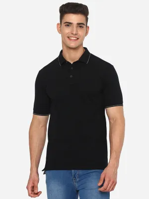 Black Solid Slim Fit Polo T-Shirt | JadeBlue