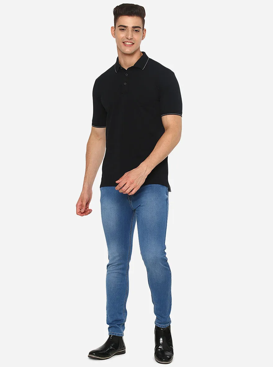 Black Solid Slim Fit Polo T-Shirt | JadeBlue