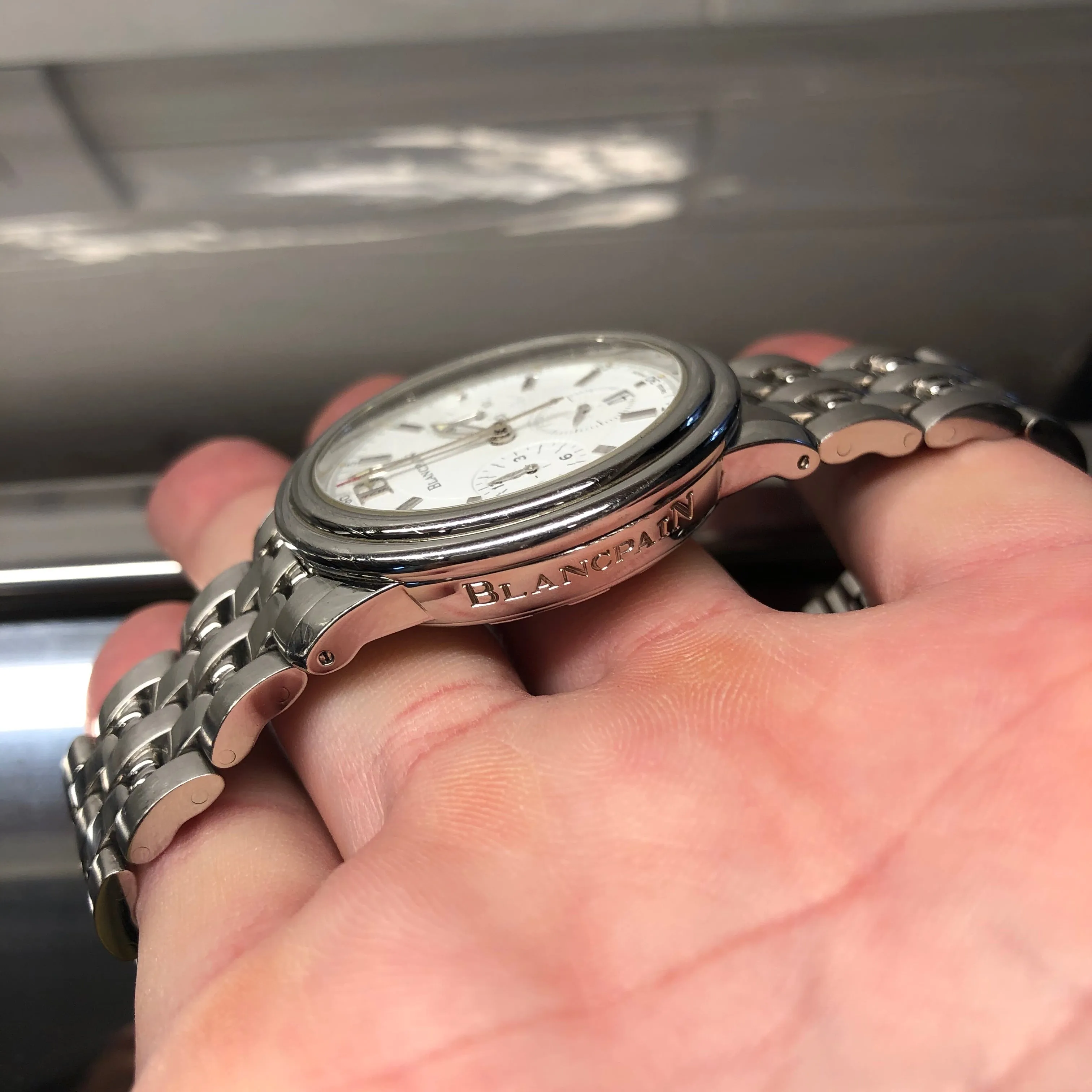 Blancpain Stainless Steel 2185 Automatic 38mm Chronograph White Wristwatch