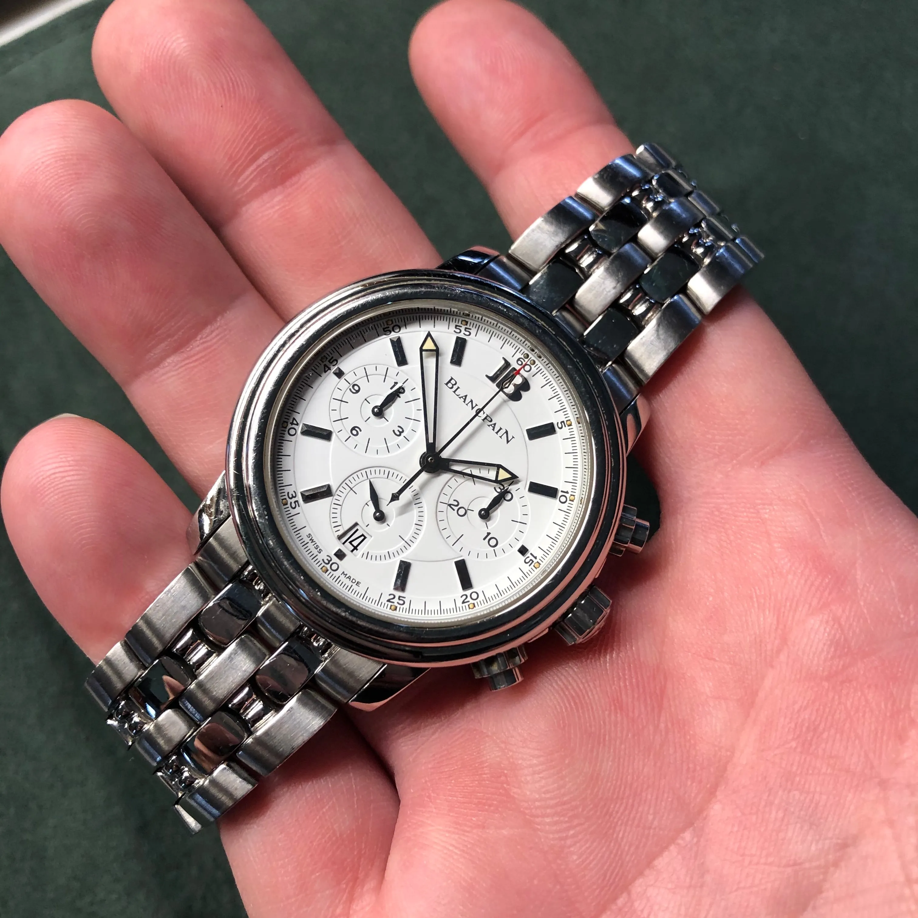 Blancpain Stainless Steel 2185 Automatic 38mm Chronograph White Wristwatch