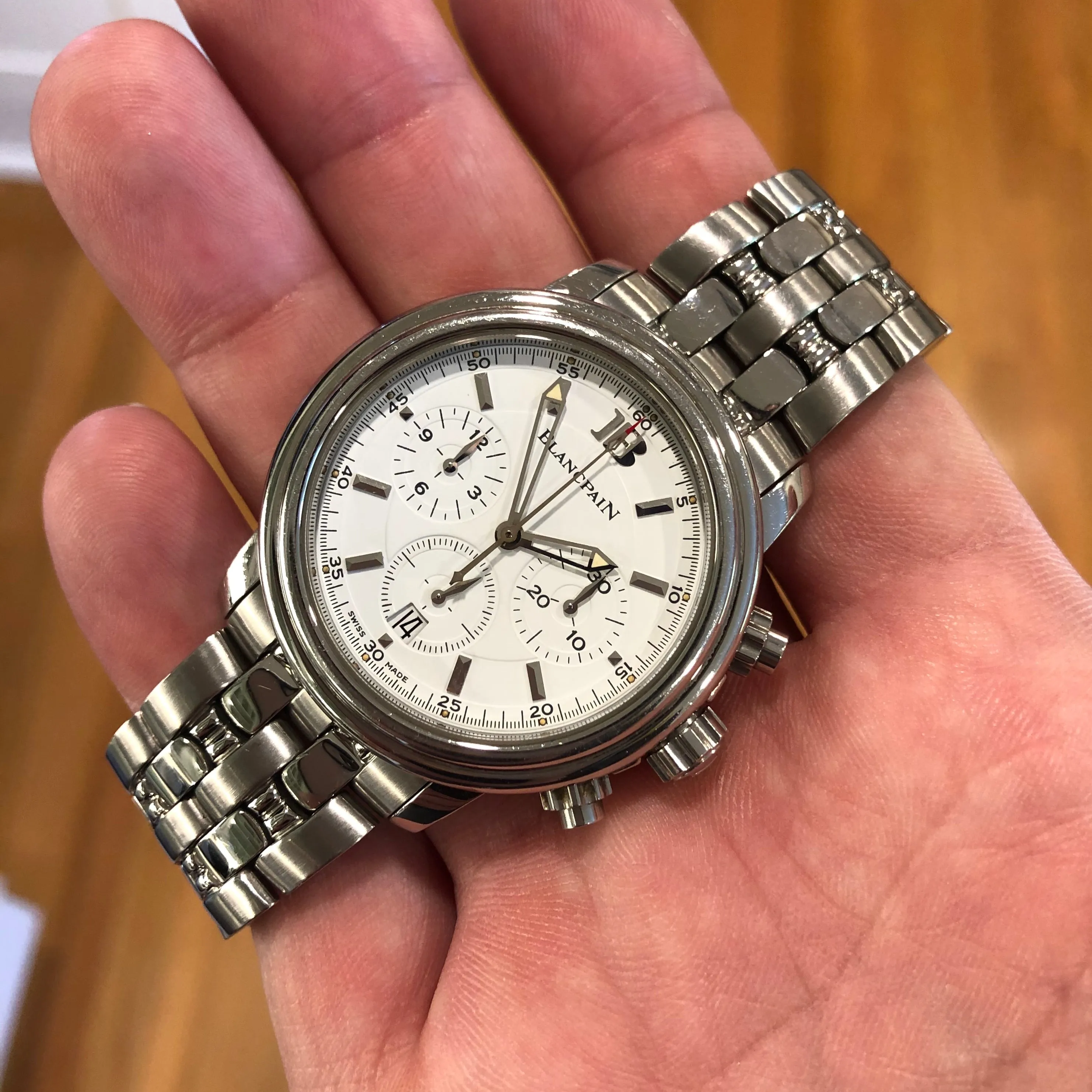 Blancpain Stainless Steel 2185 Automatic 38mm Chronograph White Wristwatch