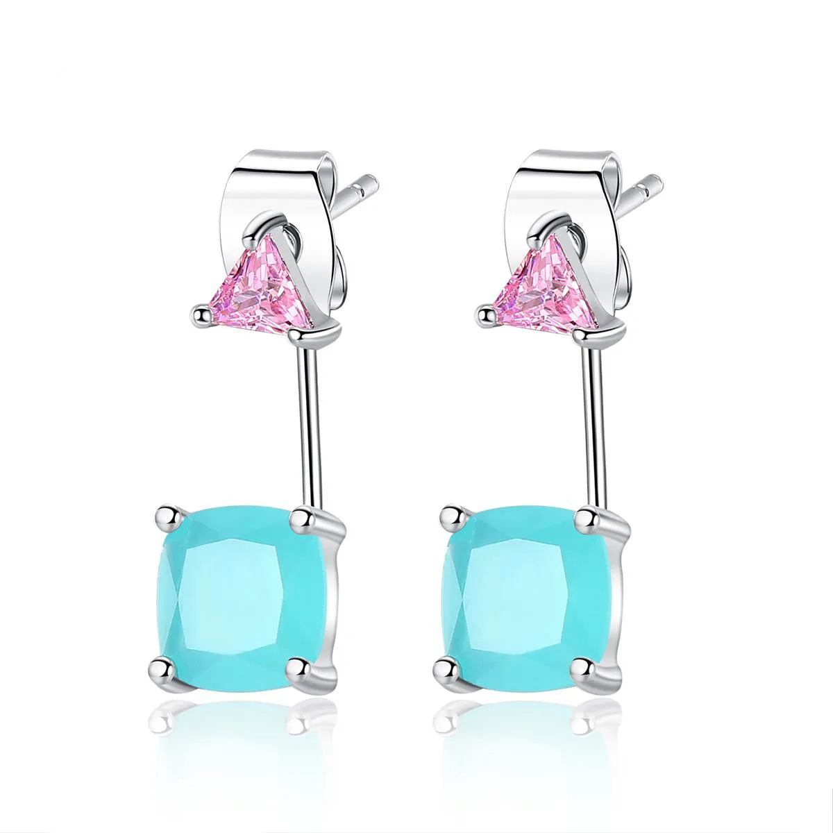 Blue Crystal & Silver-Plated Triangle Ear Jackets