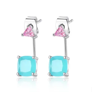 Blue Crystal & Silver-Plated Triangle Ear Jackets