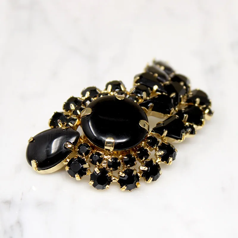 Bold Flourish Black & Gold Costume Brooch