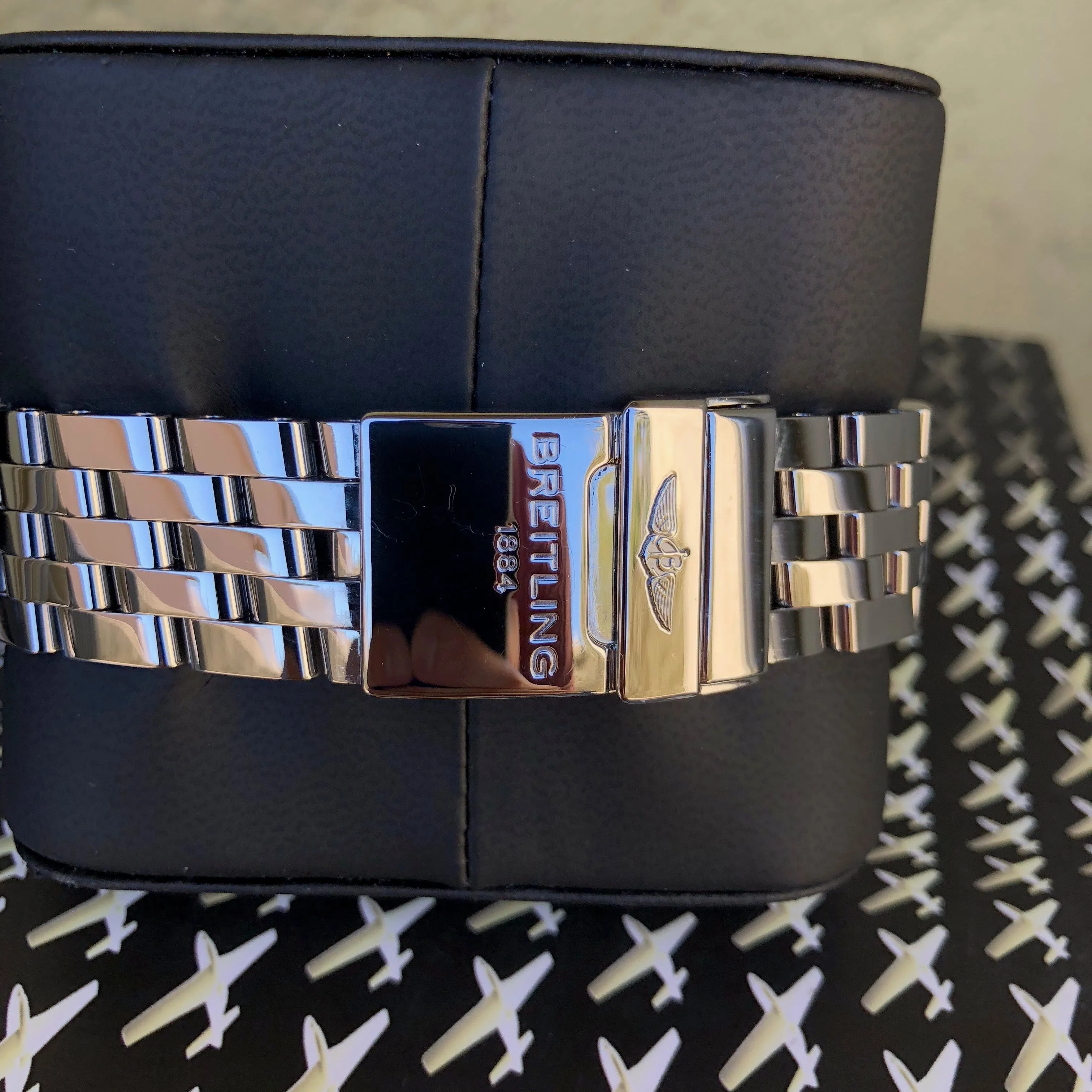 Breitling Chronomat AB0110 Stainless Steel Black Chronograph Wristwatch Box Papers