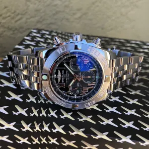 Breitling Chronomat AB0110 Stainless Steel Black Chronograph Wristwatch Box Papers