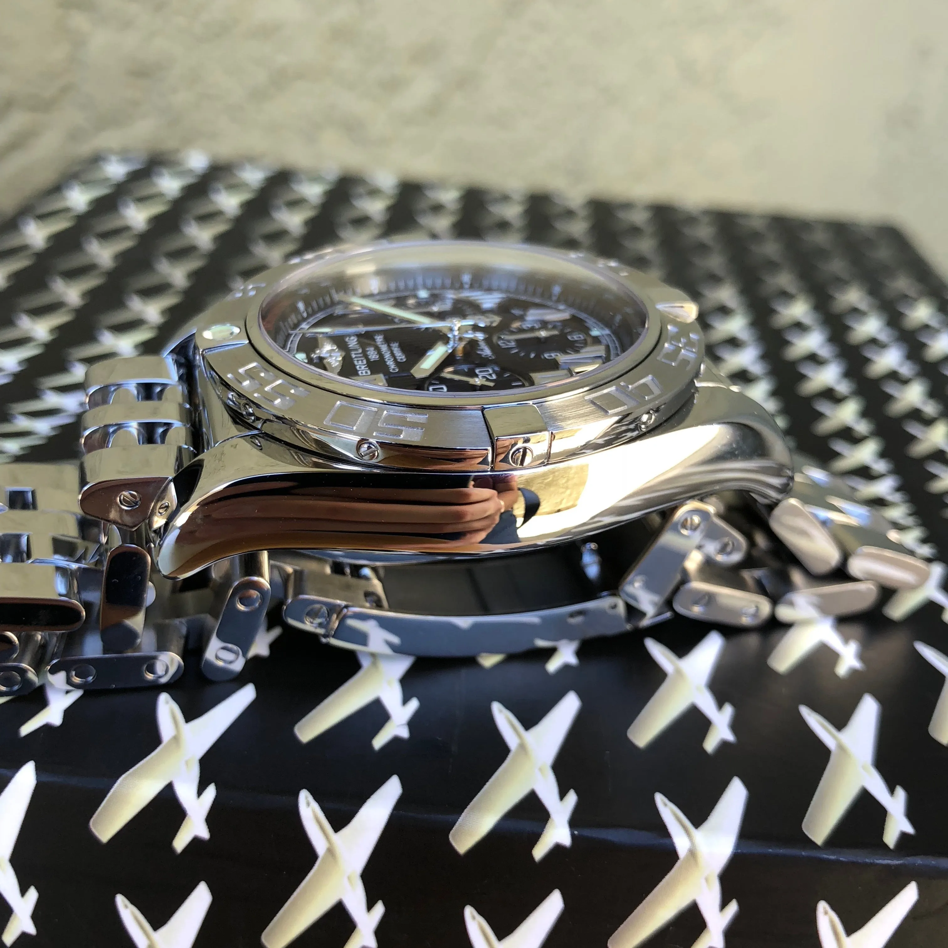 Breitling Chronomat AB0110 Stainless Steel Black Chronograph Wristwatch Box Papers