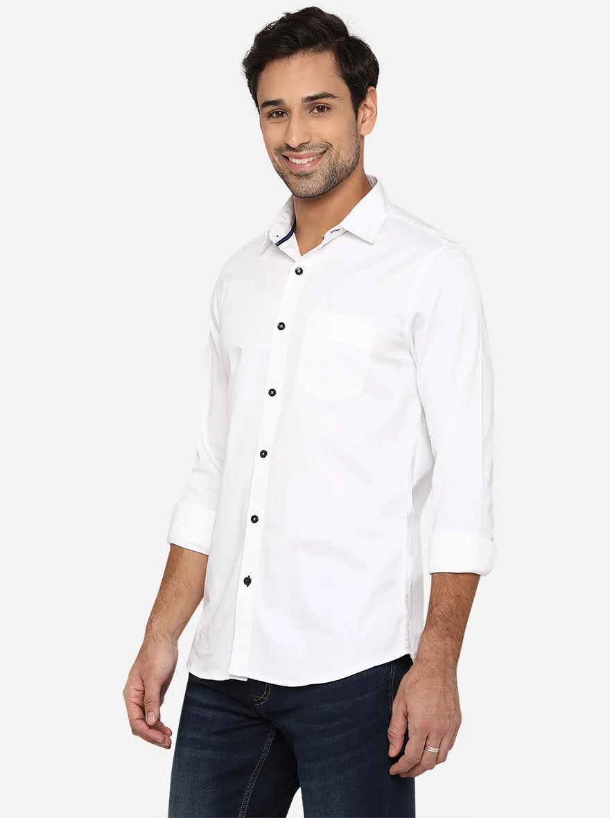 Bright White Solid Slim Fit Semi Casual Shirt | JadeBlue