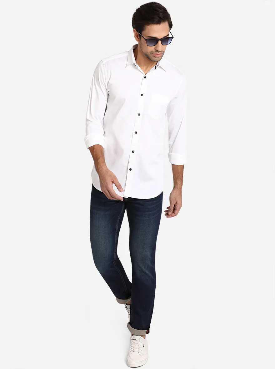 Bright White Solid Slim Fit Semi Casual Shirt | JadeBlue