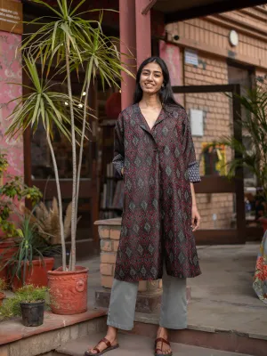 Brown Wrap Jacket : Ikat Silk