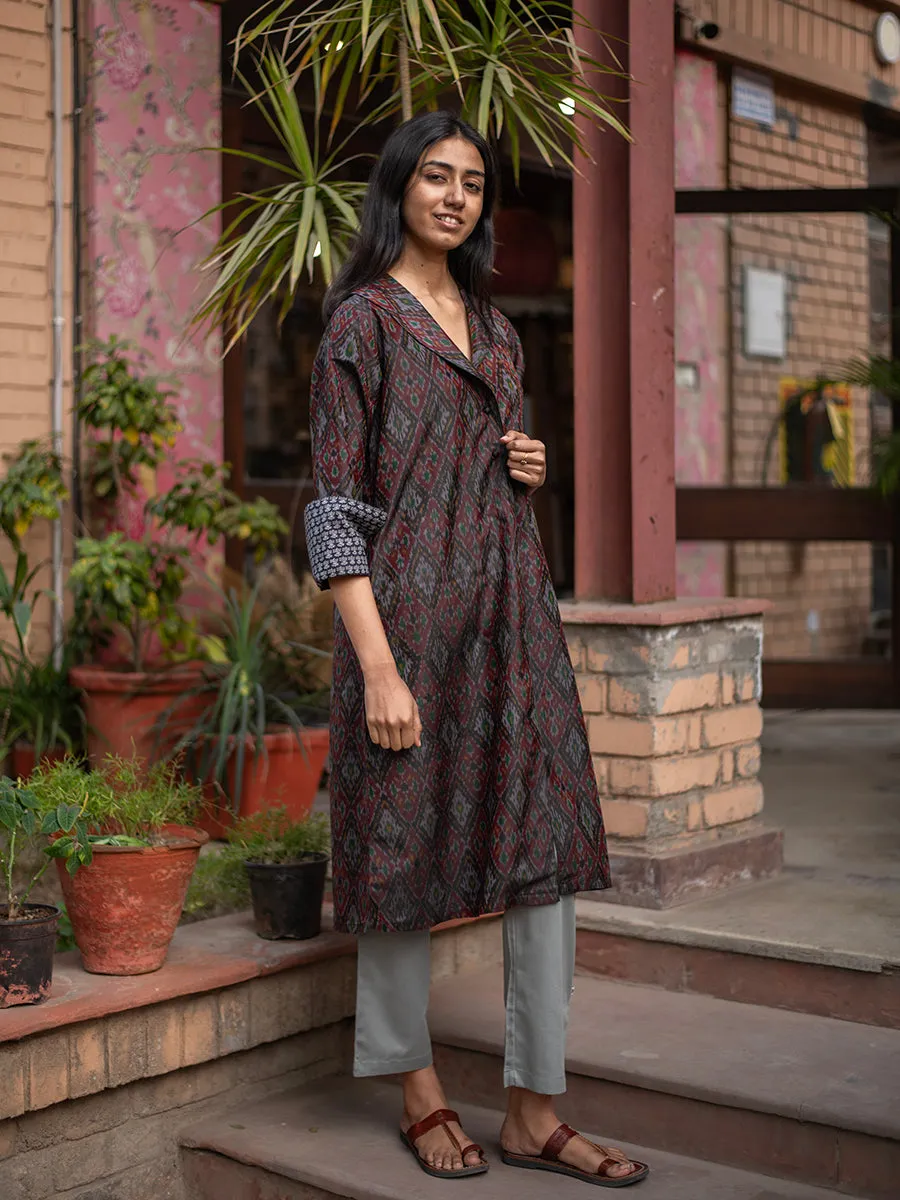 Brown Wrap Jacket : Ikat Silk
