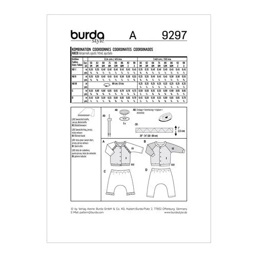 Burda Pattern 9297 Misses' Casual Jackets  &  Bottoms (1M-3)