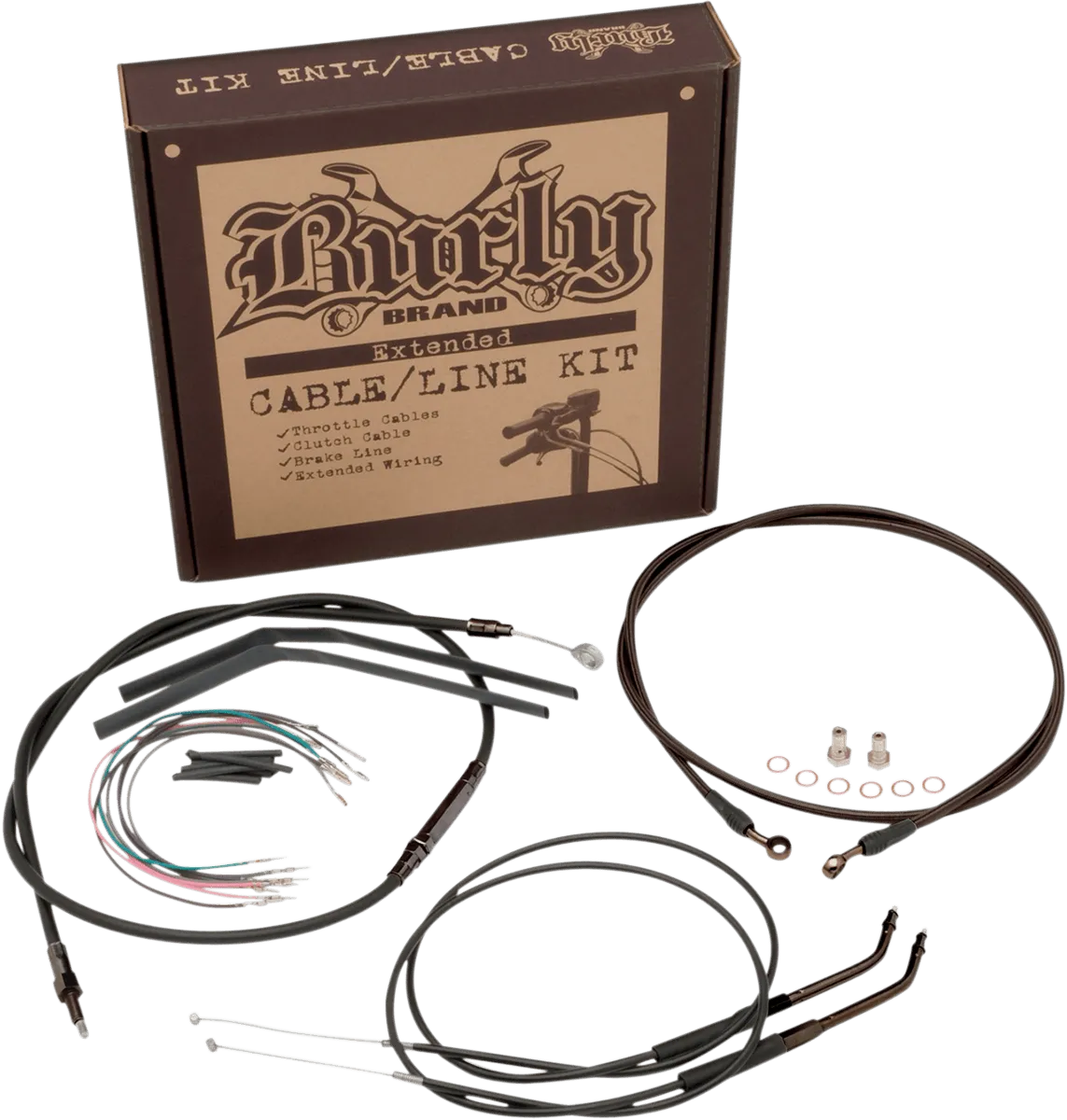 Burly Brand B30-1034 Extended Cable/Brake Line Kit for 14in. Ape Handlebars - Black Vinyl