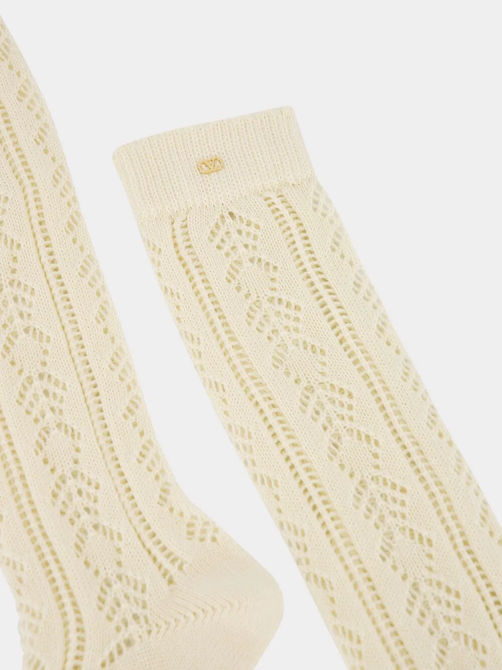 Butter Perforated Cotton Socks with VLogo