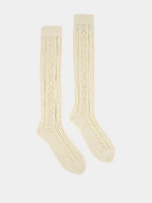 Butter Perforated Cotton Socks with VLogo