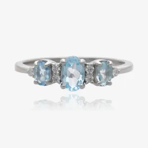 Cherished Blue Aquamarine and Diamond Silver Ring