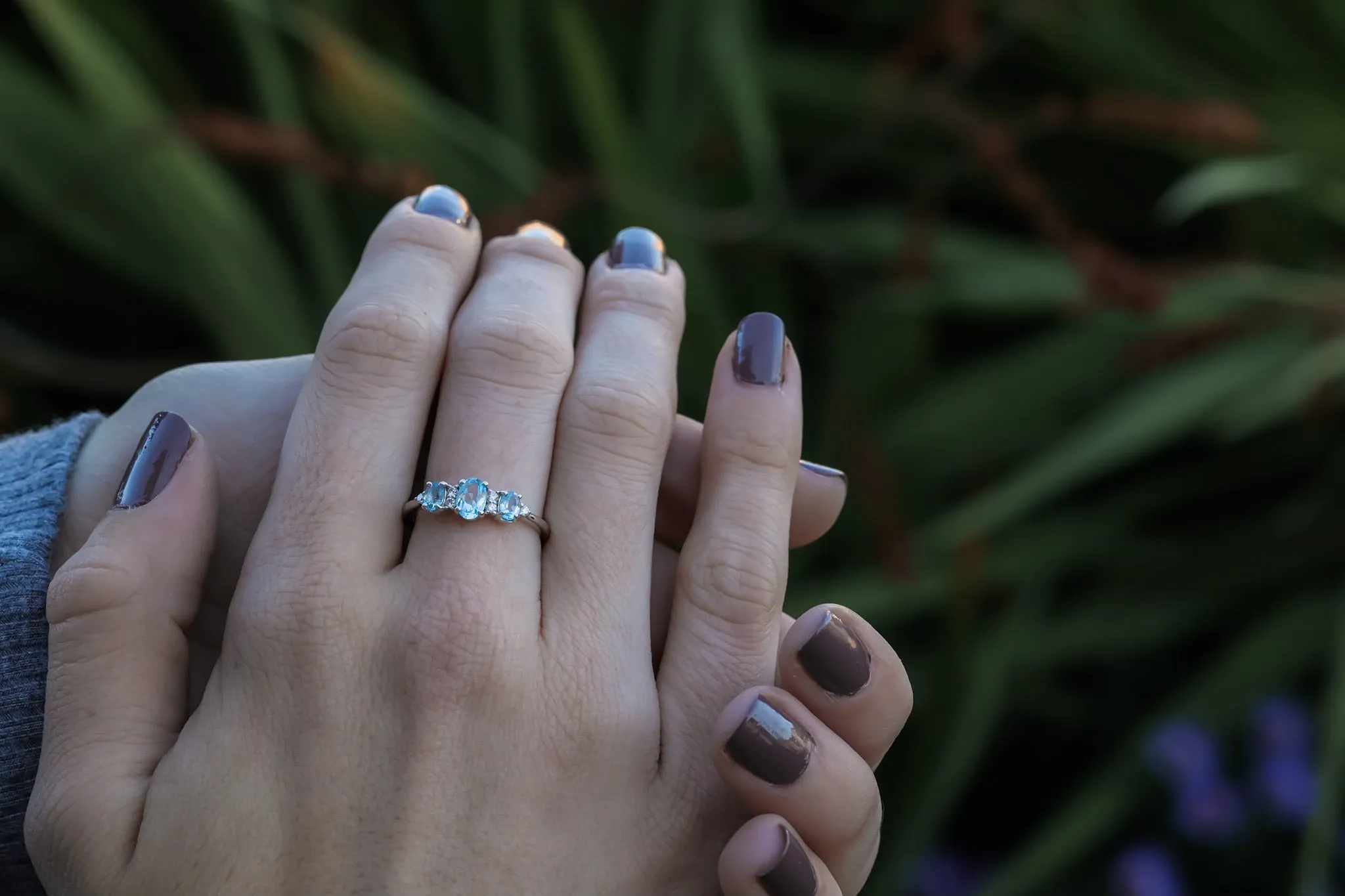 Cherished Blue Aquamarine and Diamond Silver Ring