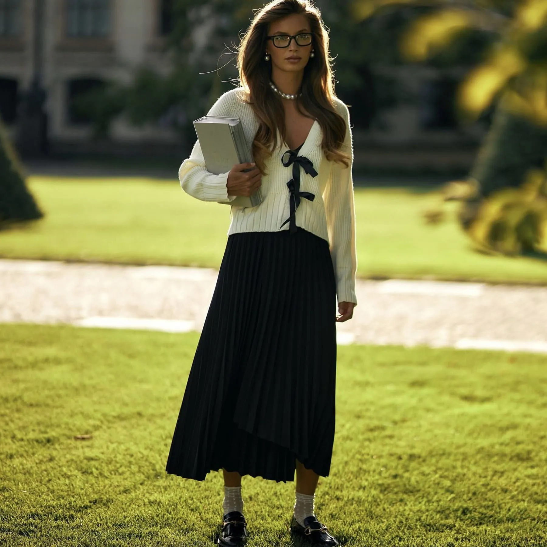 Chic Bow-Tie Front Cropped Sweater Cardigan for Effortless Elegance