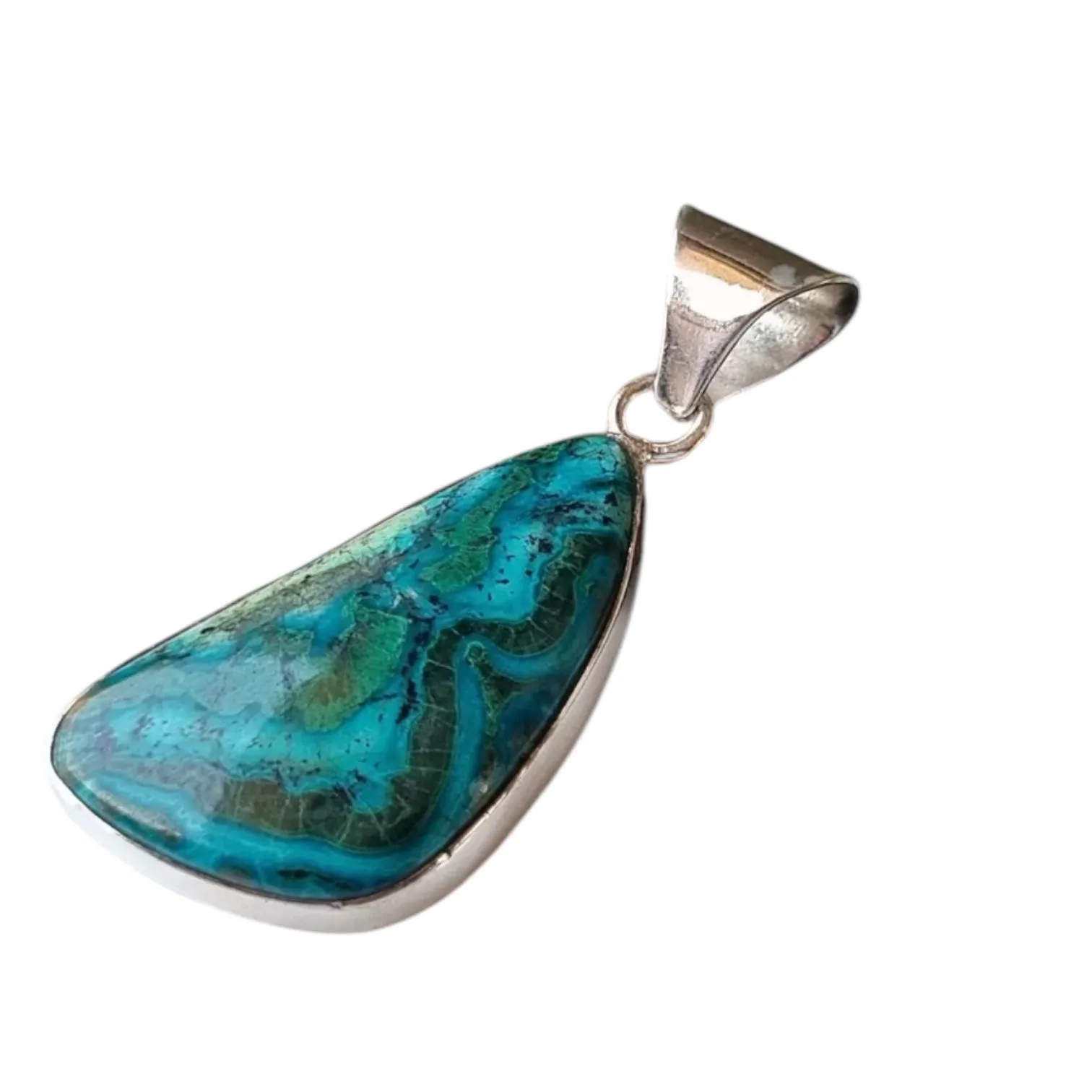 Chrysocolla Malachite Solid 925 Sterling Silver Pendant