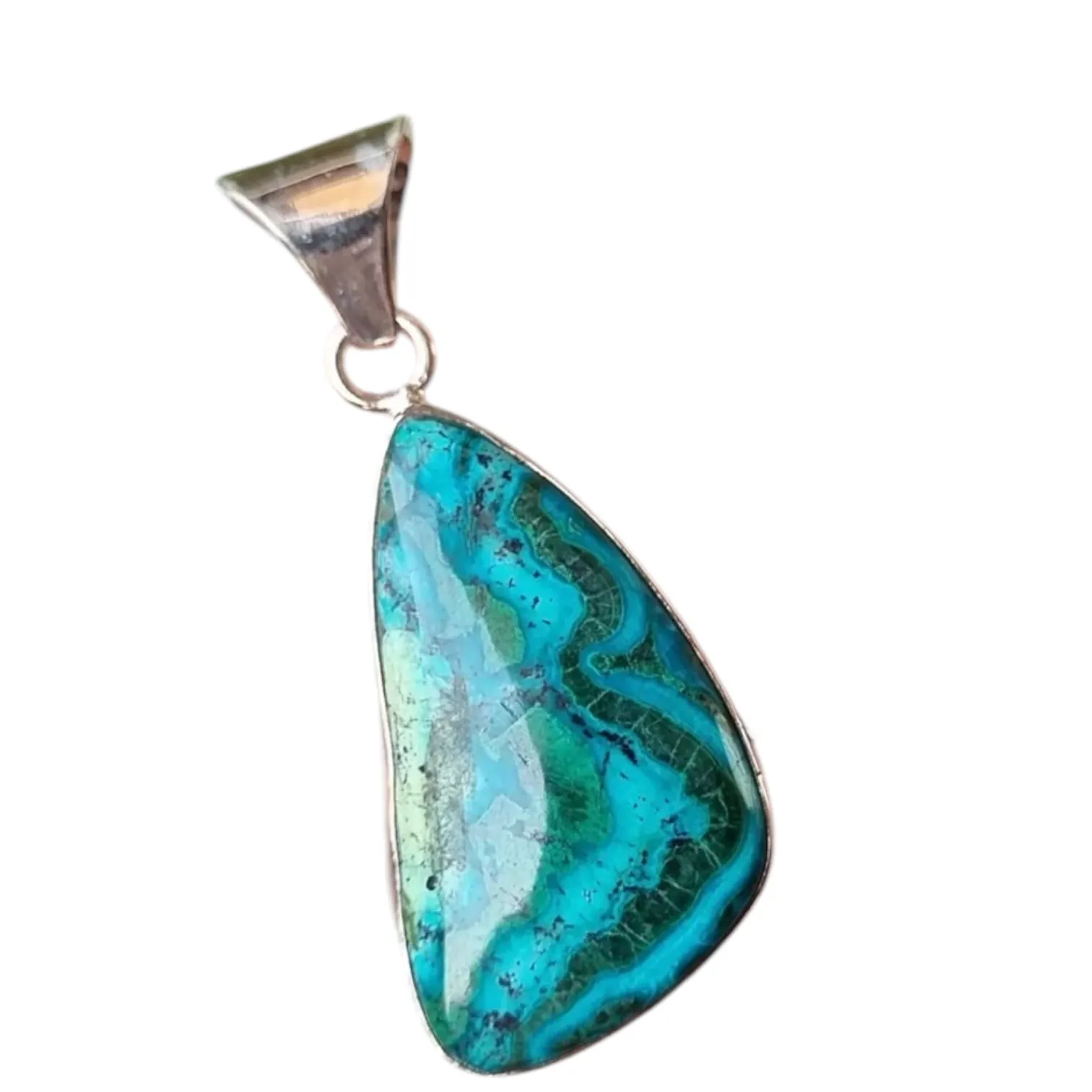 Chrysocolla Malachite Solid 925 Sterling Silver Pendant