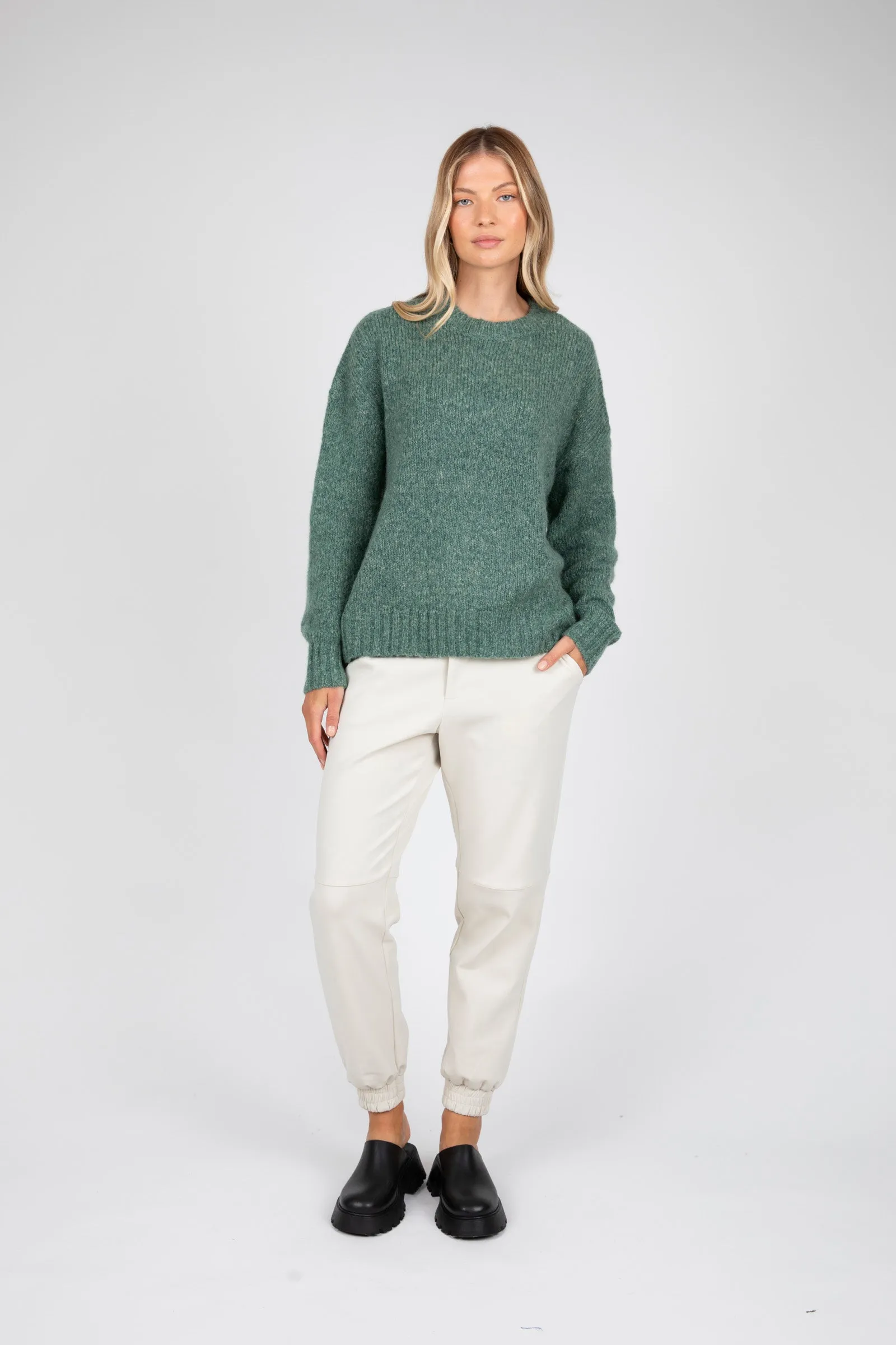 Cloud Crew Neck Knit - Olive Marle