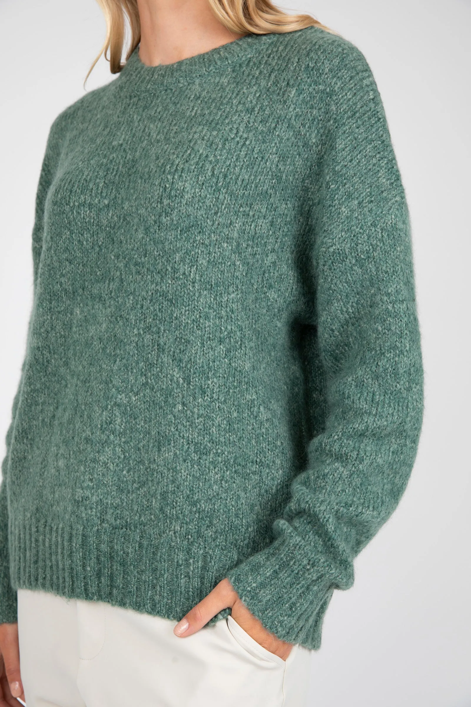 Cloud Crew Neck Knit - Olive Marle