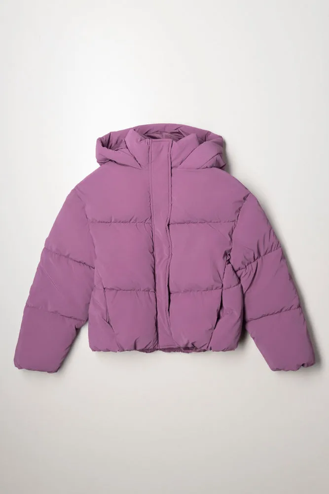 Coated Hooded Puffer Jacket Purple