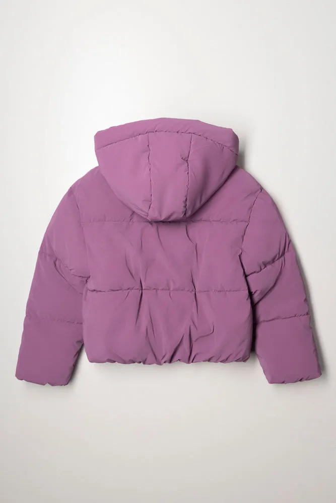 Coated Hooded Puffer Jacket Purple